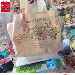 Miniso 2024 nova disney duffy bear shirley mae dos desenhos animados bonito grande capacidade bolsa de ombro estudante