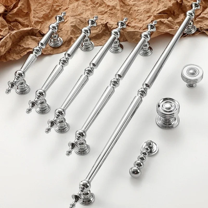 

Luxury Bright Silver Pulls French Chromeplate Solid Brass Cabinet Knobs and Handles for Furniture Dresser Drawer Door Handles