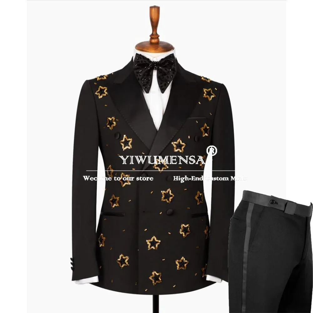 Italian Designer Suits Men Formal Business Party Man Clothing Crystals Beads Jacket Pants 2 Pieces Groom Wedding Tuxedos Bespoke