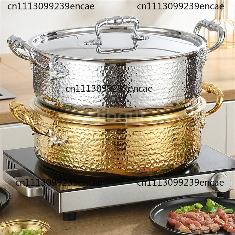 manual hammer printing pot 3-layer steel clear soup pot  Commercial double flavor 304 stainless steel thick hot pot