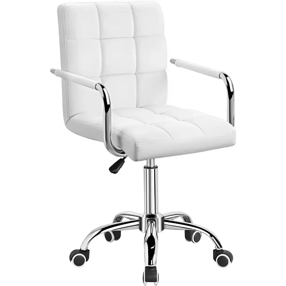 PU Leather Executive Modern Adjustable Home Desk Retro Comfortable Work Chair 360 Degree Swivel with Arms