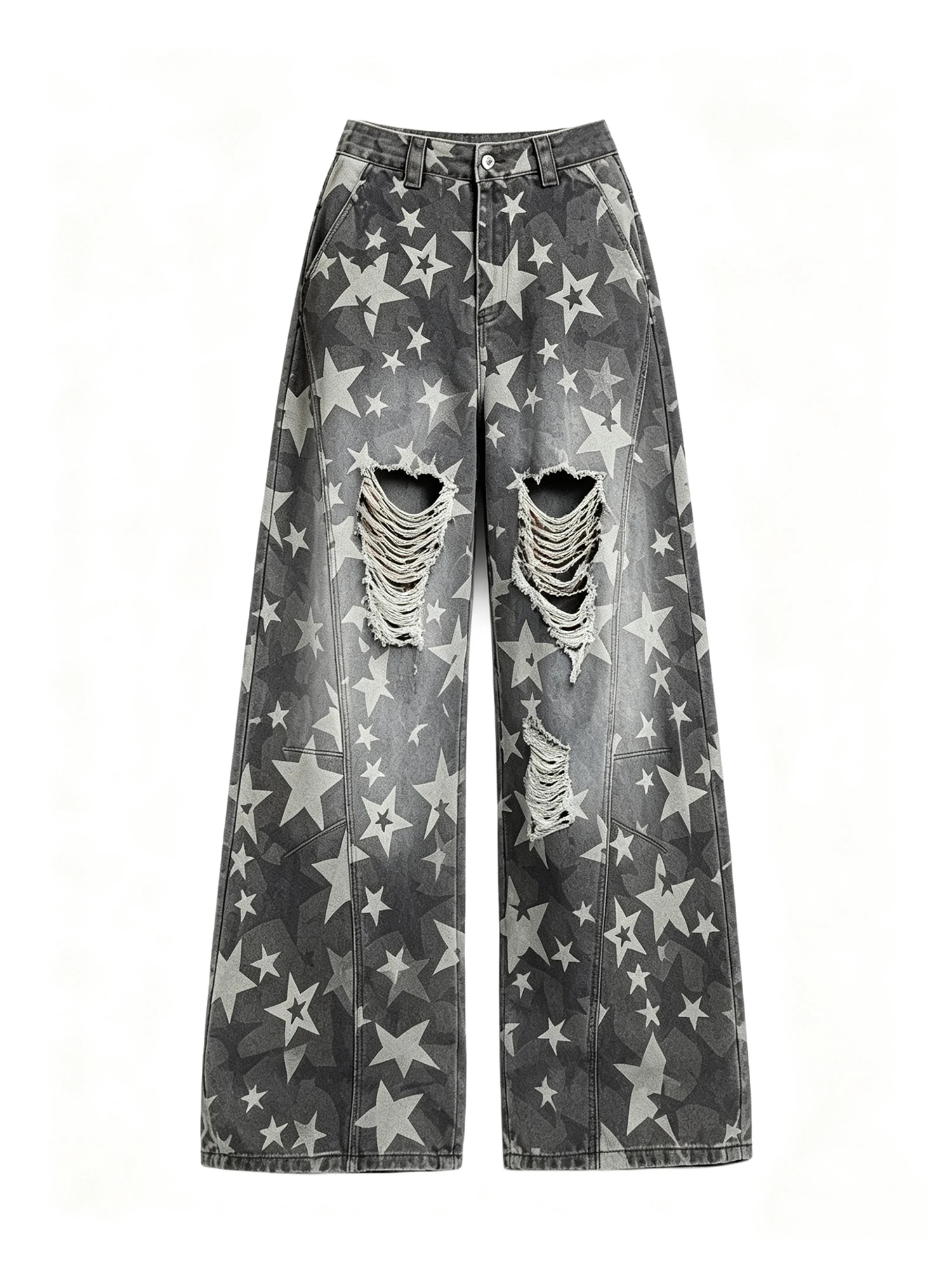 Women Black Gothic Y2k Gyaru Ripped Jeans Vintage Hiphop Grunge Star Jeans Pants Baggy Straight Wide Leg Denim Pants Summer 2026