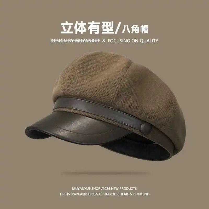 Autumn and winter beret, retro painter's hat, Xiaoyun octagonal hat, trendy and versatile, large head circumference