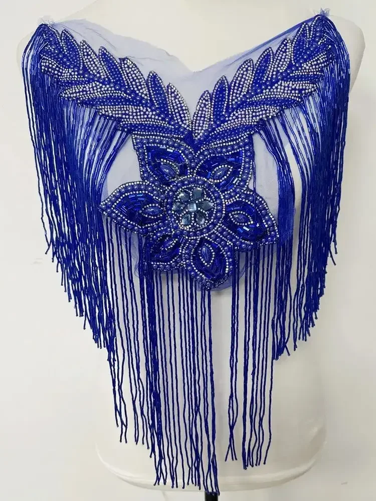 HOT SALE  single side wedding beaded tassels collar with appliques neckline with  fringe — zdjęcie 2