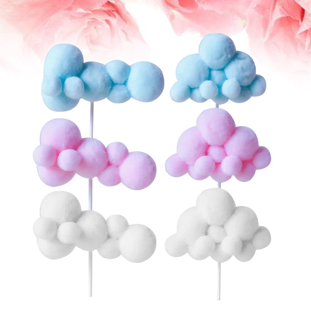 

6Pcs Yarn Ball Cloud Cake Ornament White Pink Blue Birthday Party Cake Toppers Cupcake Decoration Picks Cupcake Picks