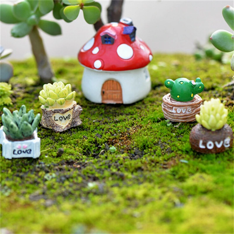 Moss Micro Landscape Ornaments Love Pot Plant Mix Size Fairy Garden Decor Crafts