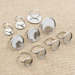 10pcs 12-30mm Stainless Steel Adjustable Ring Settings Blank Base Tray,Fit 12-25mm Glass Cabochons Buttons DIY Rings Bezels