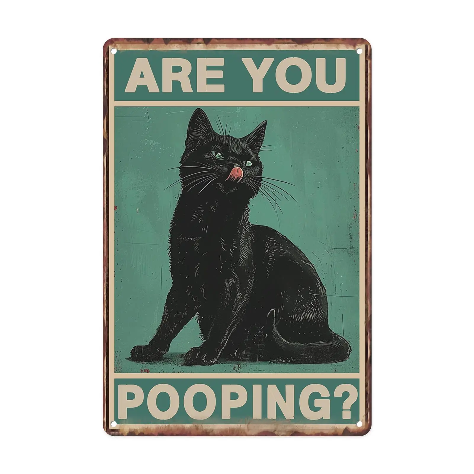 Britimes Are You Pooping Vintage Metal Tin Signs, Black Cat Retro Green Funny Sign for Men Women Home, Bathroom, Toilet Wall Art