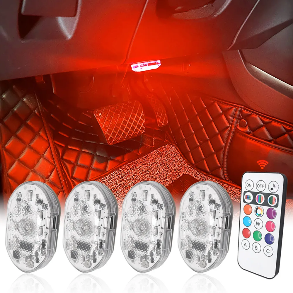 

4 шт., дистанционный голосовой сенсорный автомобильный светодиодный светильник, внутренние беспроводные фонари, внутренние автомобильные фонари, портативный USB перезаряжаемый автомобильный окружающий свет