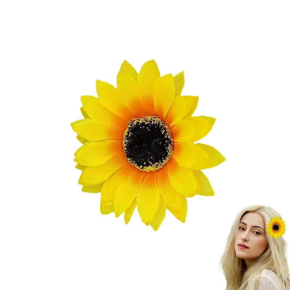 

Long-lasting Hair Clip Sunflower Decor Hair Clip Set Island Vacation Style Silk Cloth Alloy Hair Pins for Women for Summer