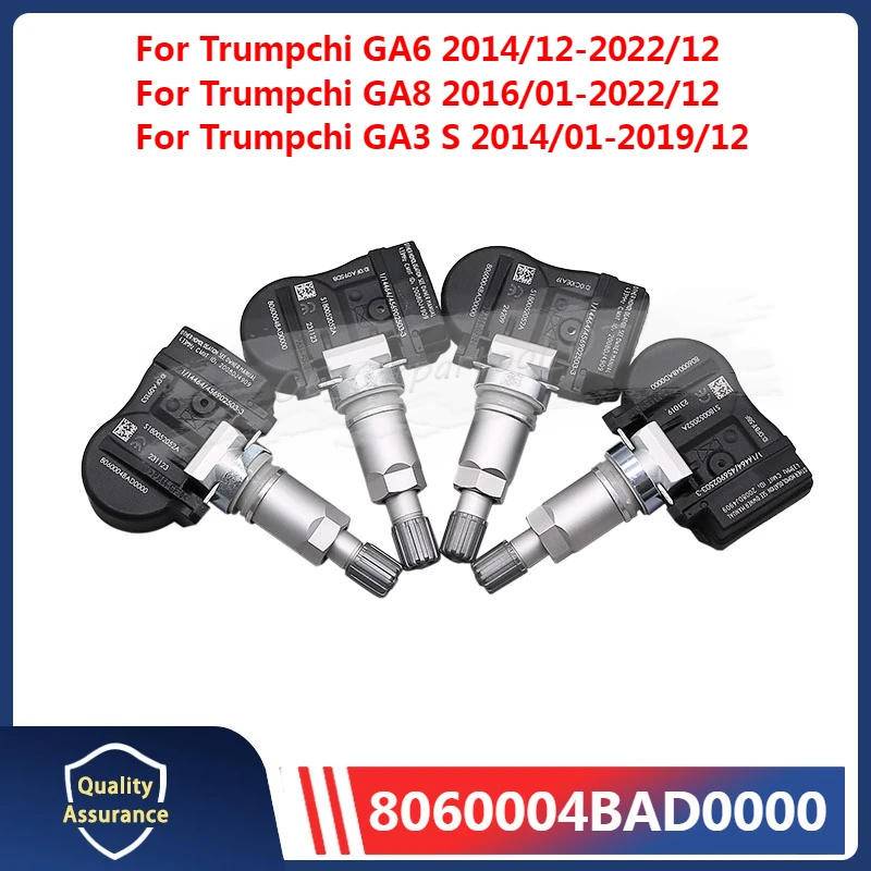8060004BAD0000 مستشعر مراقبة ضغط الإطارات 4 قطعة/الوحدة لـ 2016 2017 2018 2019 Trumpchi GA3 S GA6 GA8 GS4 EV TPMS 433MHZ