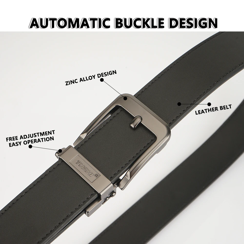 TUSHI Brand Business Belt Men Top Quality Luxury Leather Waist Strap Black Male Automatic Buckle Jeans Tactical Belts for Men