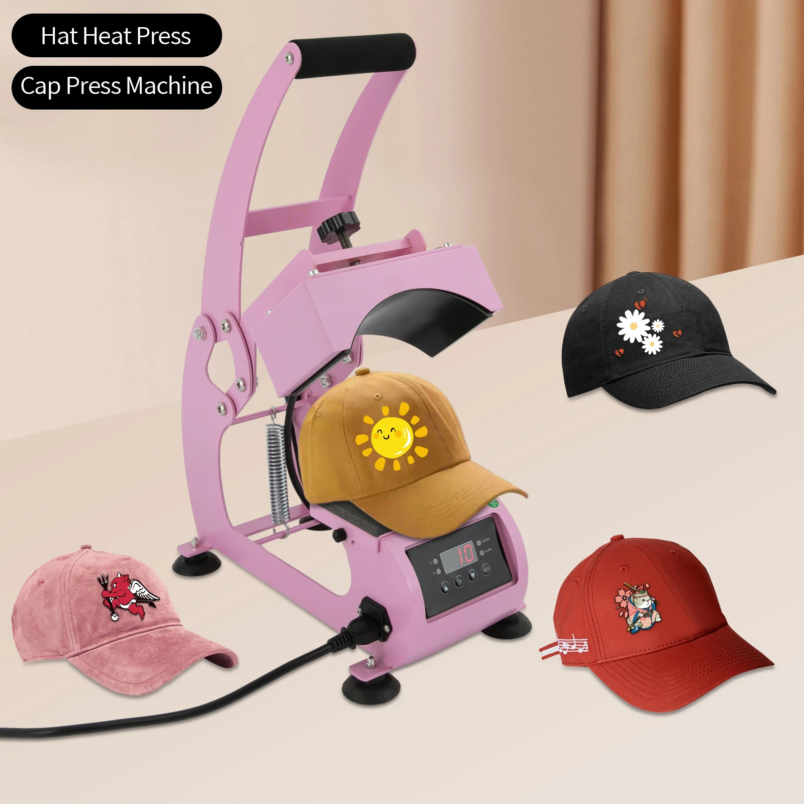 

500W Hat Heat Press Machine 2-in-1 Curved Element Clamshell Transfer Printing Cap Sublimation with Timer and Temperature Control