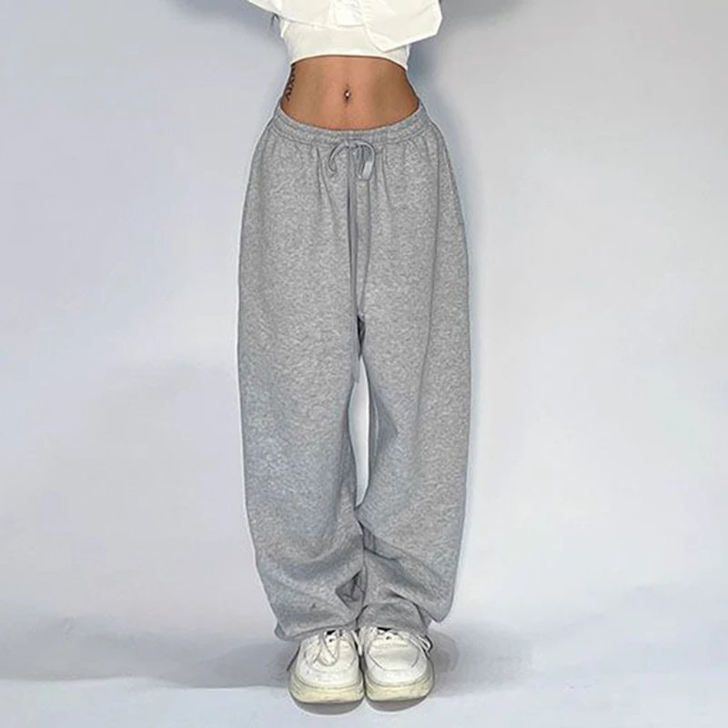 Gidyq Grey Casual Sweatpants Women Black Vintage Wide Leg Jogging Pants Autumn Streetwear All Match Sports Female Trousers New