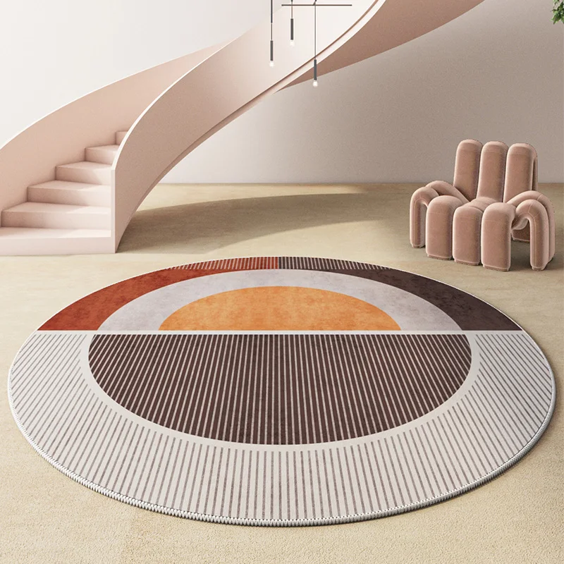 Living Room Light Luxury Round Colorful Carpets European Style Bedroom Soft Bedside Rug Simple Lines Decorative Study Rooms Rugs