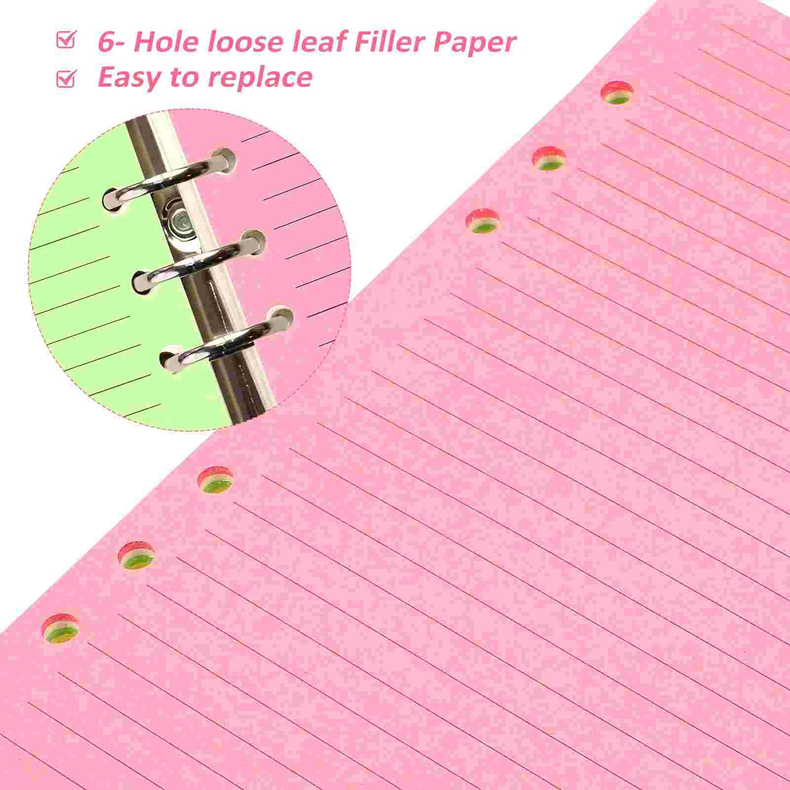 50 Pcs Journal Book Colorful Live Note Filler Paper Refill Lined Lining Inserts A5 6 Holes Binder Loose Leaf