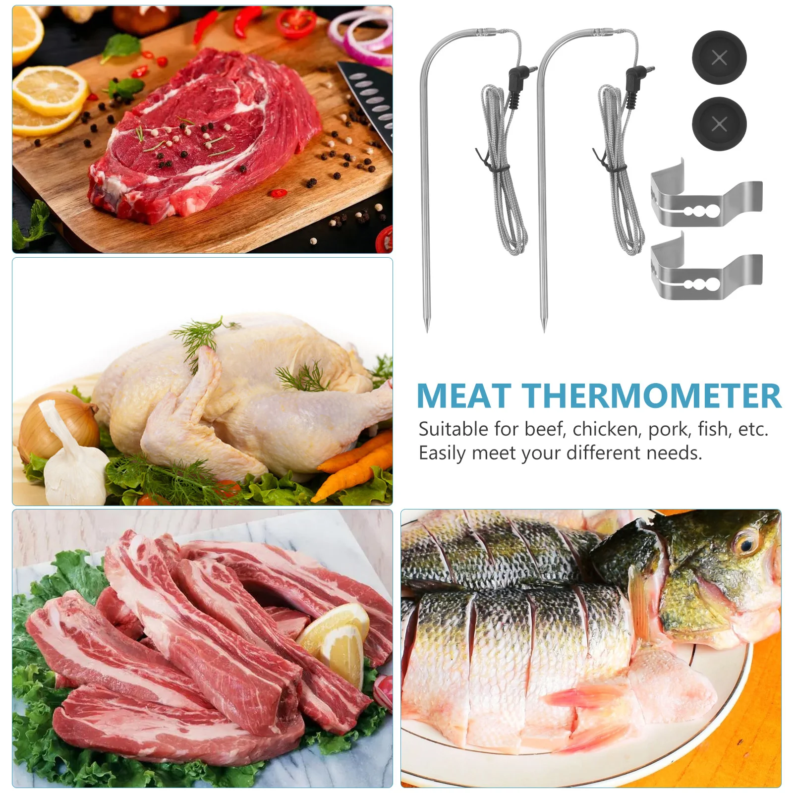 

1Set Grill Thermometer Probe Clip Multifunctional Hightemperature Resistant for Bbq Meat Air Fryer Kitchen Grilling Temperature