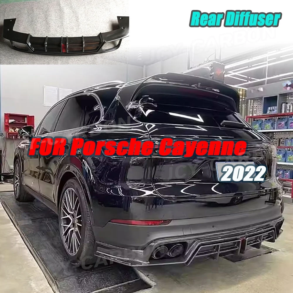 

For Porsche Cayenne 2022 Rear Bumper Lip Diffuser Spoiler With LED Light Carbon Fiber /FRP Car Modification Rear Diffuser