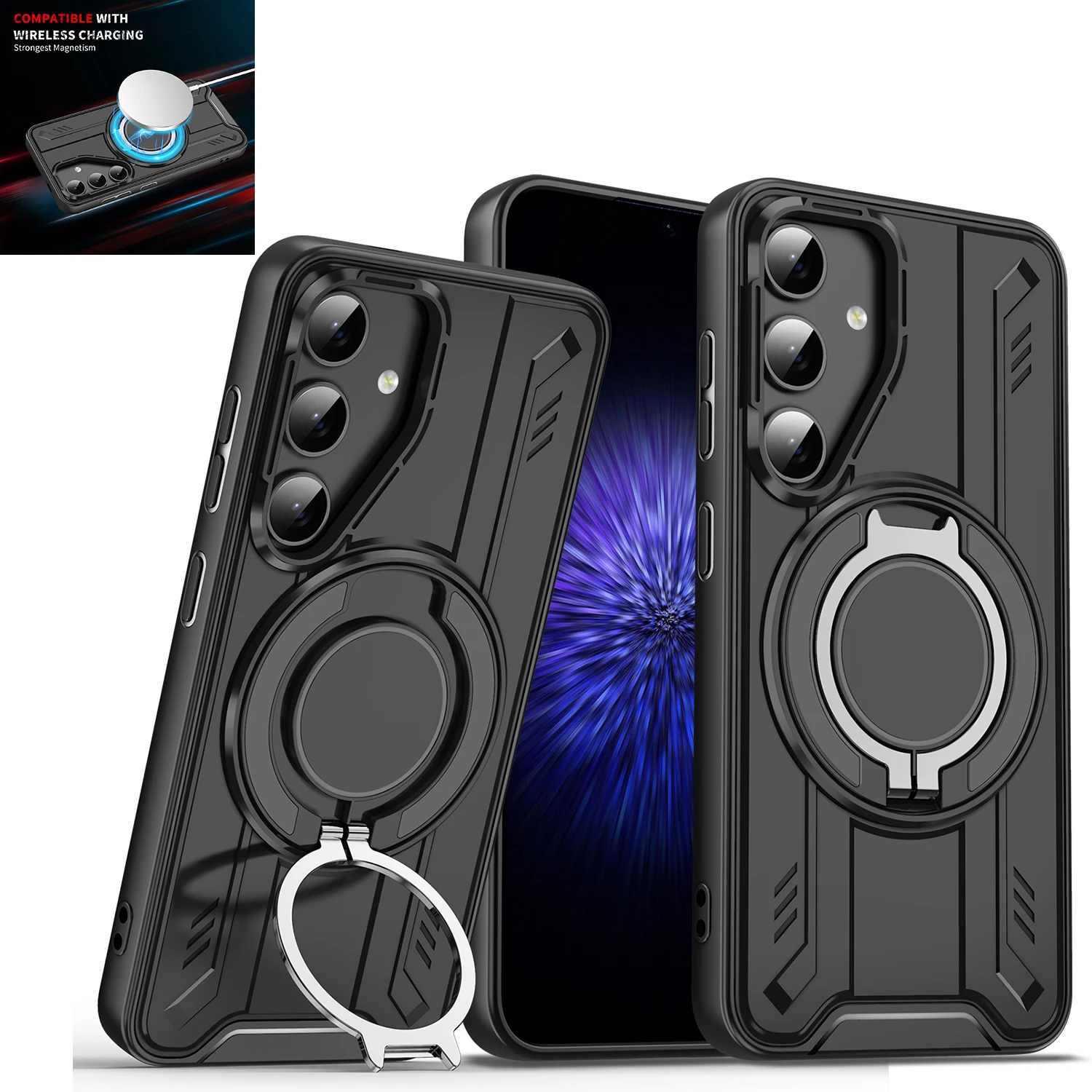 Suitable For Samsung S25Edge S24FE S23FE S22 S21 Ultra Phone Case With 360 ° Holder Car Magnetic Phone Case