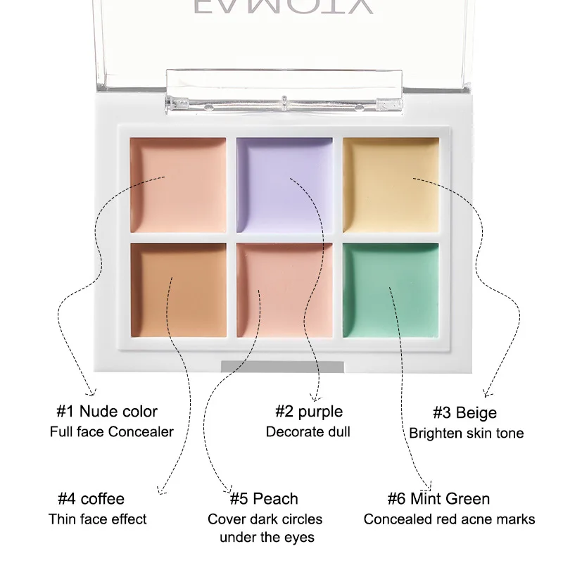 Palette de 6 couleurs de correcteur, vert, rose, naturel, 256, éclaircissant, ration t, couverture de teint, acné, boutons, fond de teint, maquillage