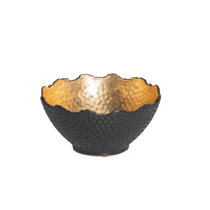 

Handmade coarse pottery aluminum plate, black gold coffee table storage plate, fruit plate