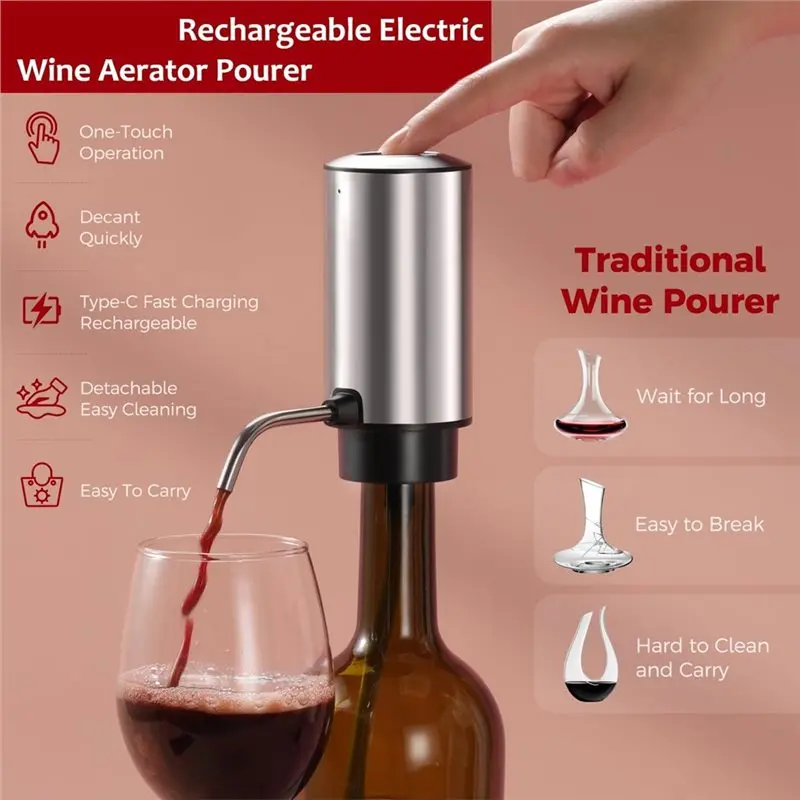 Lockable Wine Stopper Included Electric Wine Pourer, Touchless Automatic Beverage Dispenser, Rechargeable Design