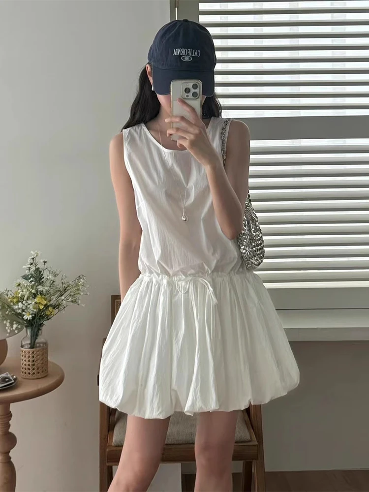 

Gagarich 2025 French Style Niche Drawstring Tied Vest Dress Women Summer New High-end Style Spliced Flower Bud Short Dresses