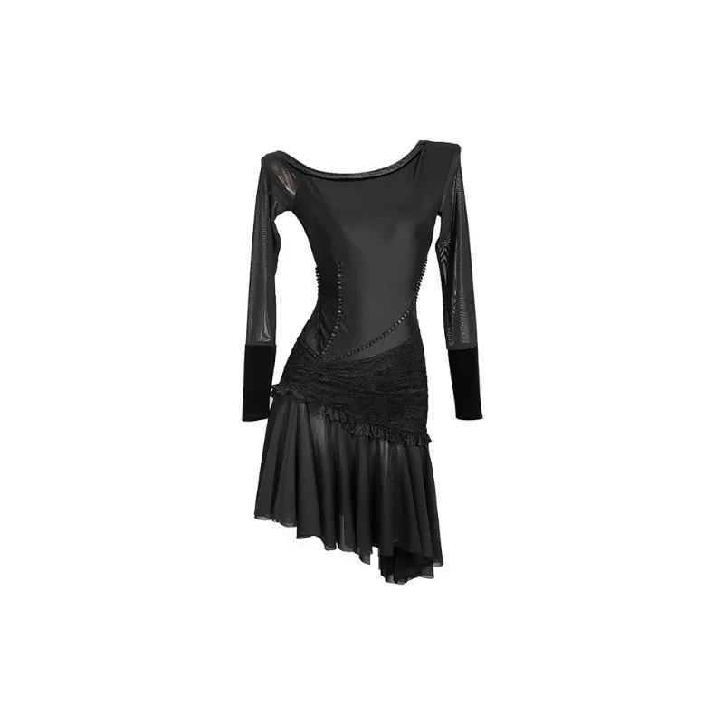 

Latin Dance Costume With Slanted Shoulders And Long Sleeves For Practice Dance Dress With Large Swing Off Shoulder National