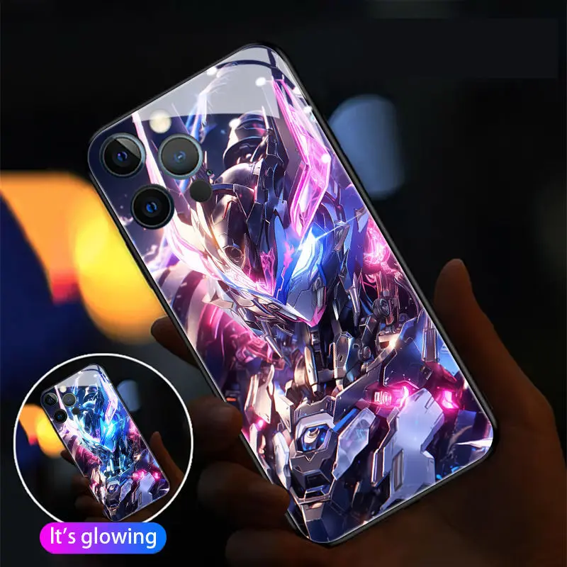 

Super Cool Fighter LED Light Luminous Tempered Glass Phone Case for Samsung S24 S22 S23 Note 10 20 A14 A54 A73 Plus Ultra Cover