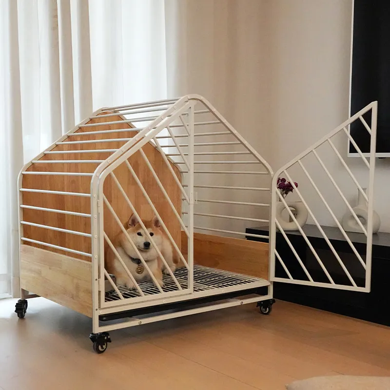 High-end dog cage Shiba Inu with toilet separation, small and large household houses, solid wood nest, one room and one