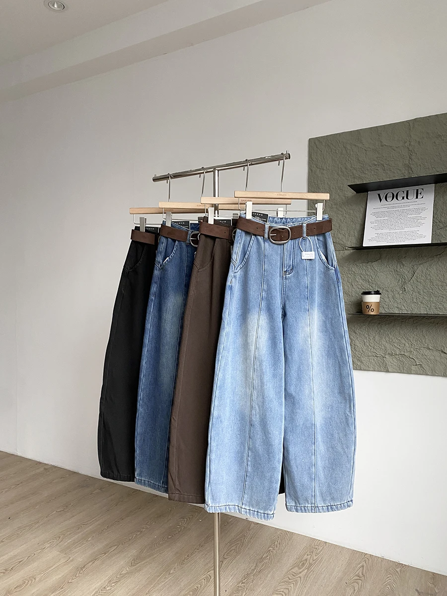 

Джинсы с высокой талией и широкими штанинами на флисовой подкладке, женские модные шикарные универсальные джинсы в корейском стиле, большие размеры, утягивающие джинсовые брюки