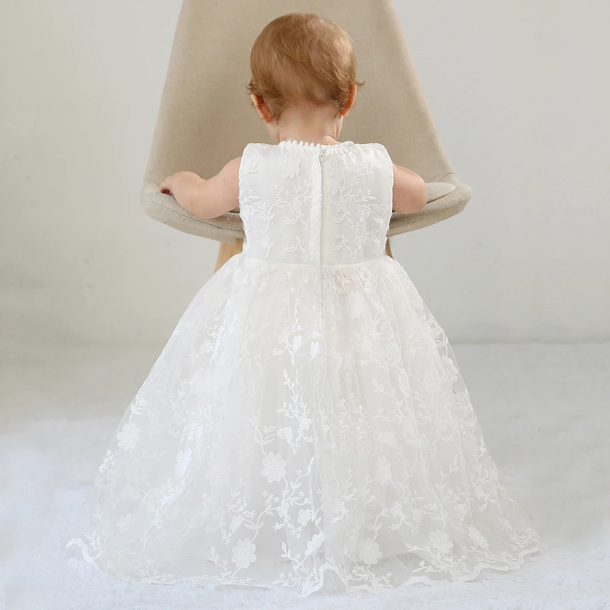 Baby Girl Lace Dress Christening Baptism Gowns Outfit with Bonnet Formal Party Special Occasion Dresses for Toddler