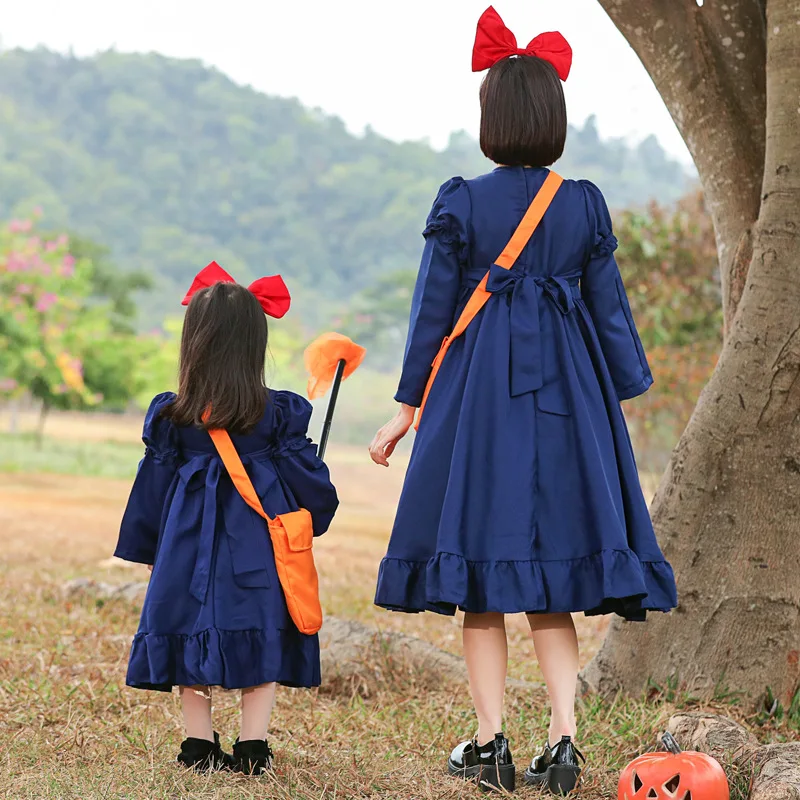 사랑스러운 마녀 의상 드레스 코스프레 롤 플레잉 애니메이션 작은 마녀 키키의 귀여운 할로윈 의상 여성 전통 의상