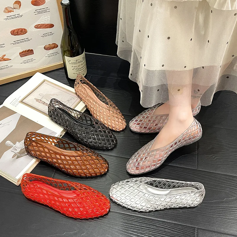 Crystal Shoes 2026 New Sandals Women's Flat Bottom Transparent Half Tow External Jelly Shoes Soft Bottom Baotou Tow
