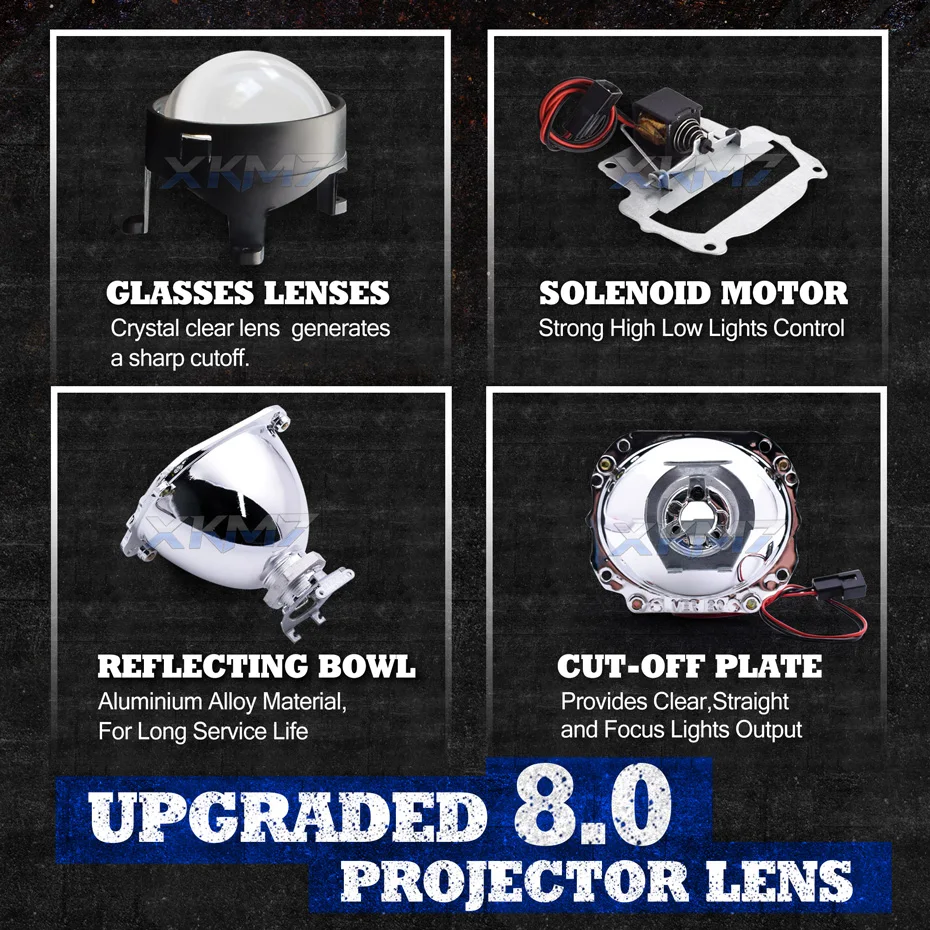 BRITUNE 2.5" Turbine Dual LED Halo Projector Lens – HID Bi-Xenon, H1 Bulb, 12V, Universal Fit