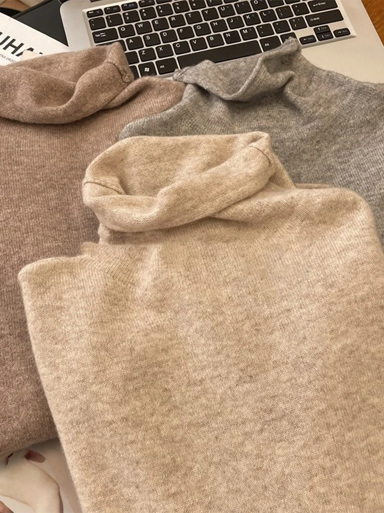 

Женский длинный свеч с высоким воротником, мягкий уютный осенне-зимний утягивающий внутренний свитер, вязаный свитер, топ, модный для поездок на работу