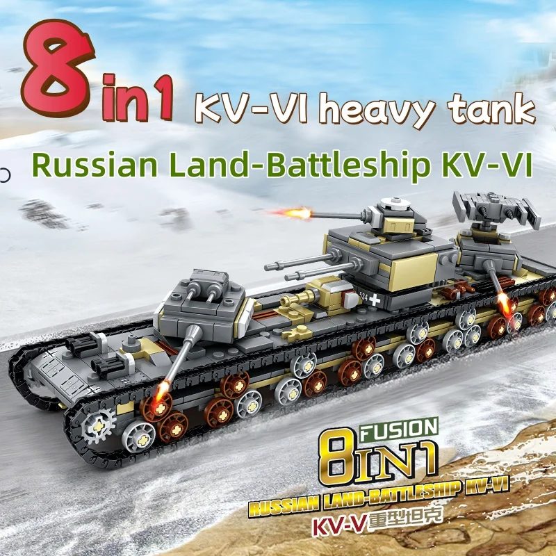 8IN1 Ww2 Military Tanks KV-VI Heavy Tank Russian Land-Battleship KV-VI  Tiger Tank  Education Toys for Boy Christmas Gifts