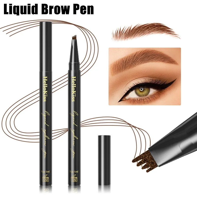 Lápis de sobrancelha de esboço de quatro garras preto marrom cinza líquido lápis de sobrancelha à prova d'água de longa duração 3d microblading caneta de sobrancelha 1 peça
