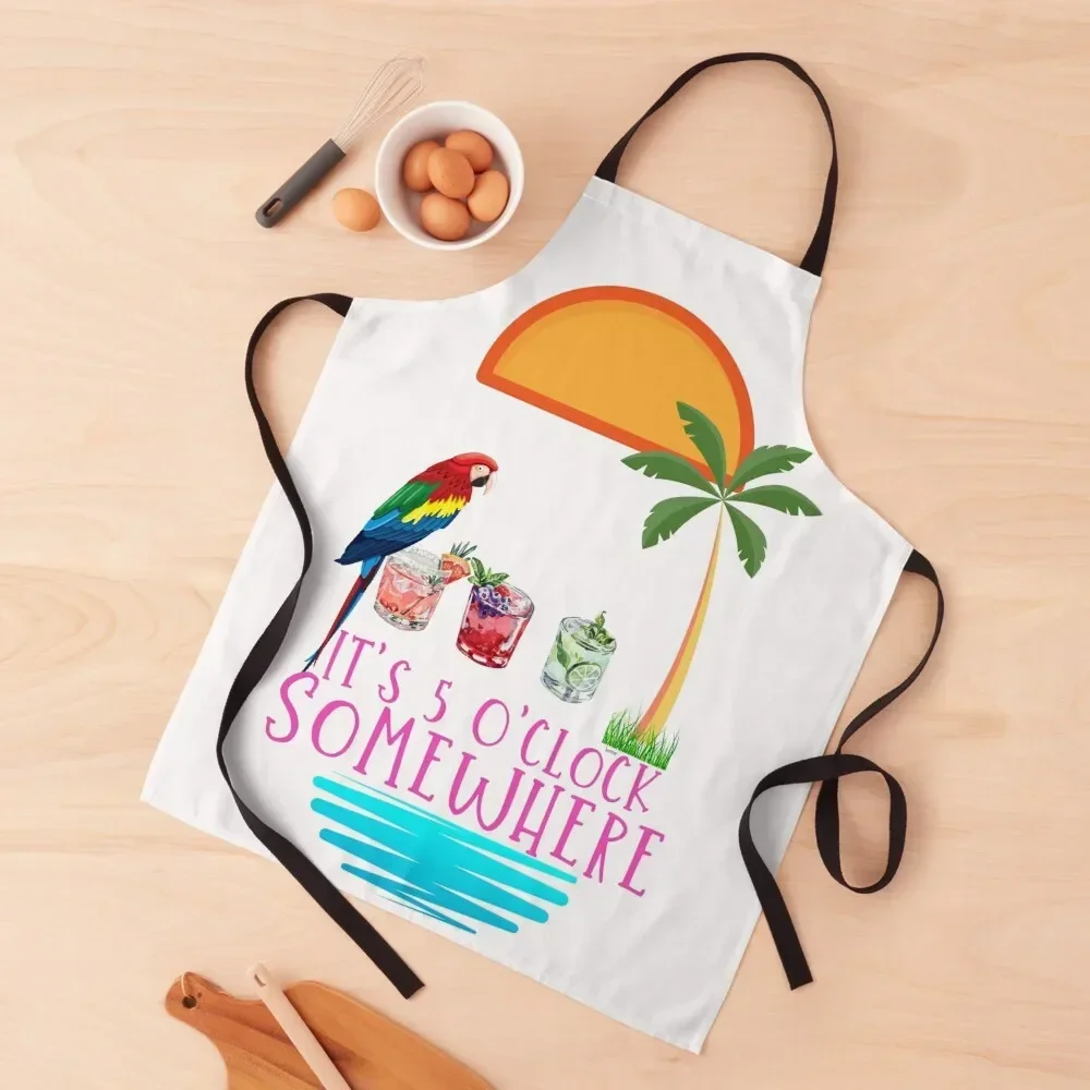 It's 5 O'clock Somewhere Parrot cocktail Lover Hello Summer Apron Restaurant Smock for hairdressing Apron