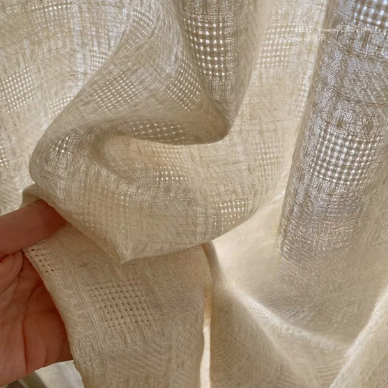 Custom Size Japanese Style Log Style Cotton Linen and Linen Transparent and Impervious Curtains for Living Dining Room Bedroom
