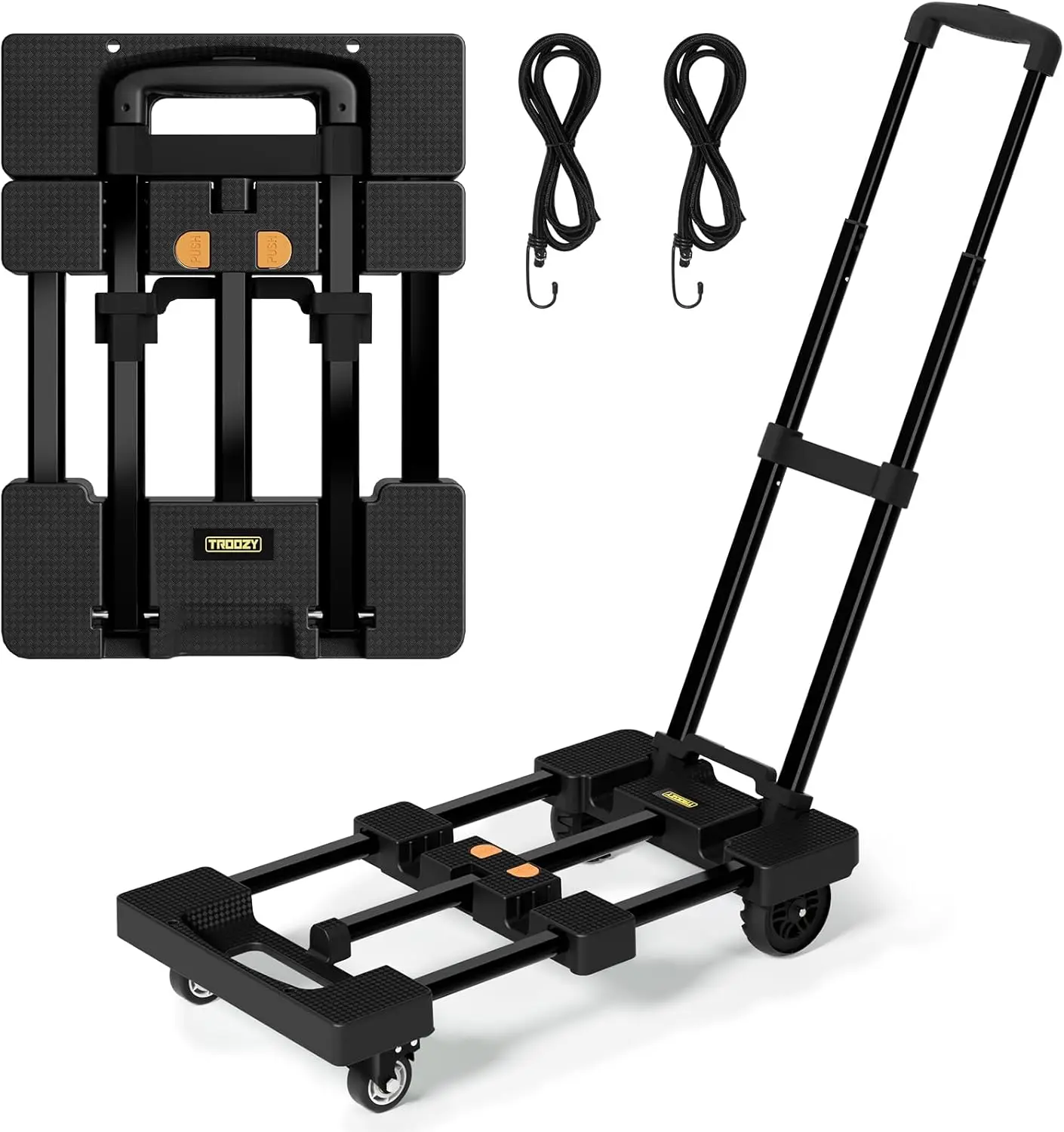 

Folding Hand Truck 500 LB, Portable Heavy Duty Dolly Cart with 4 Wheels (2 with Brake) & Extendable 26" Plate, Collapsible Lugga