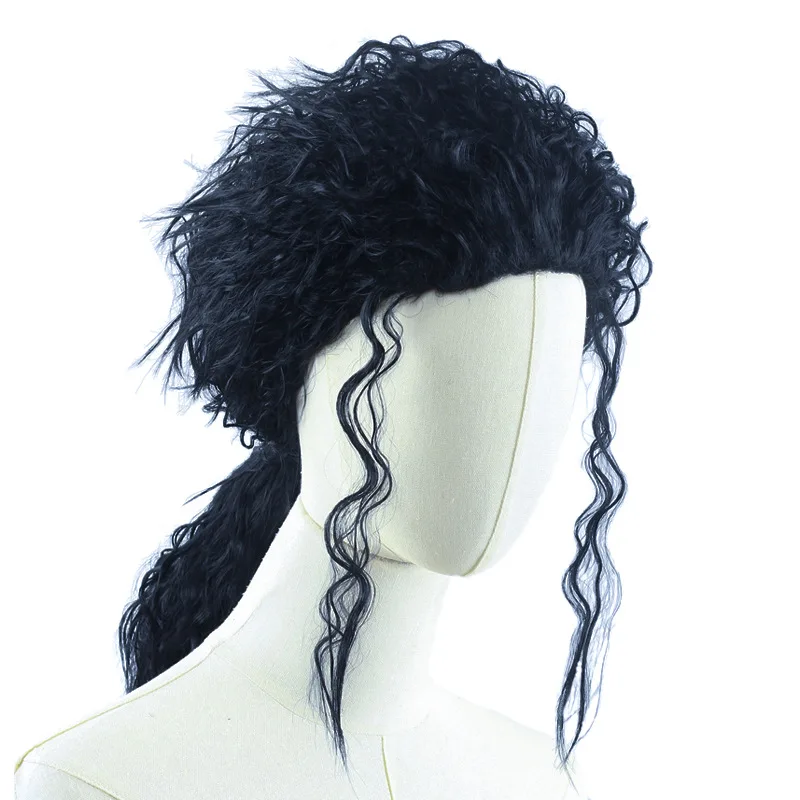 Michael Cosplay perruque noire MJ adulte hommes cheveux longs bouclés résistant à la chaleur perruque synthétique mascarade carnaval fête accessoire