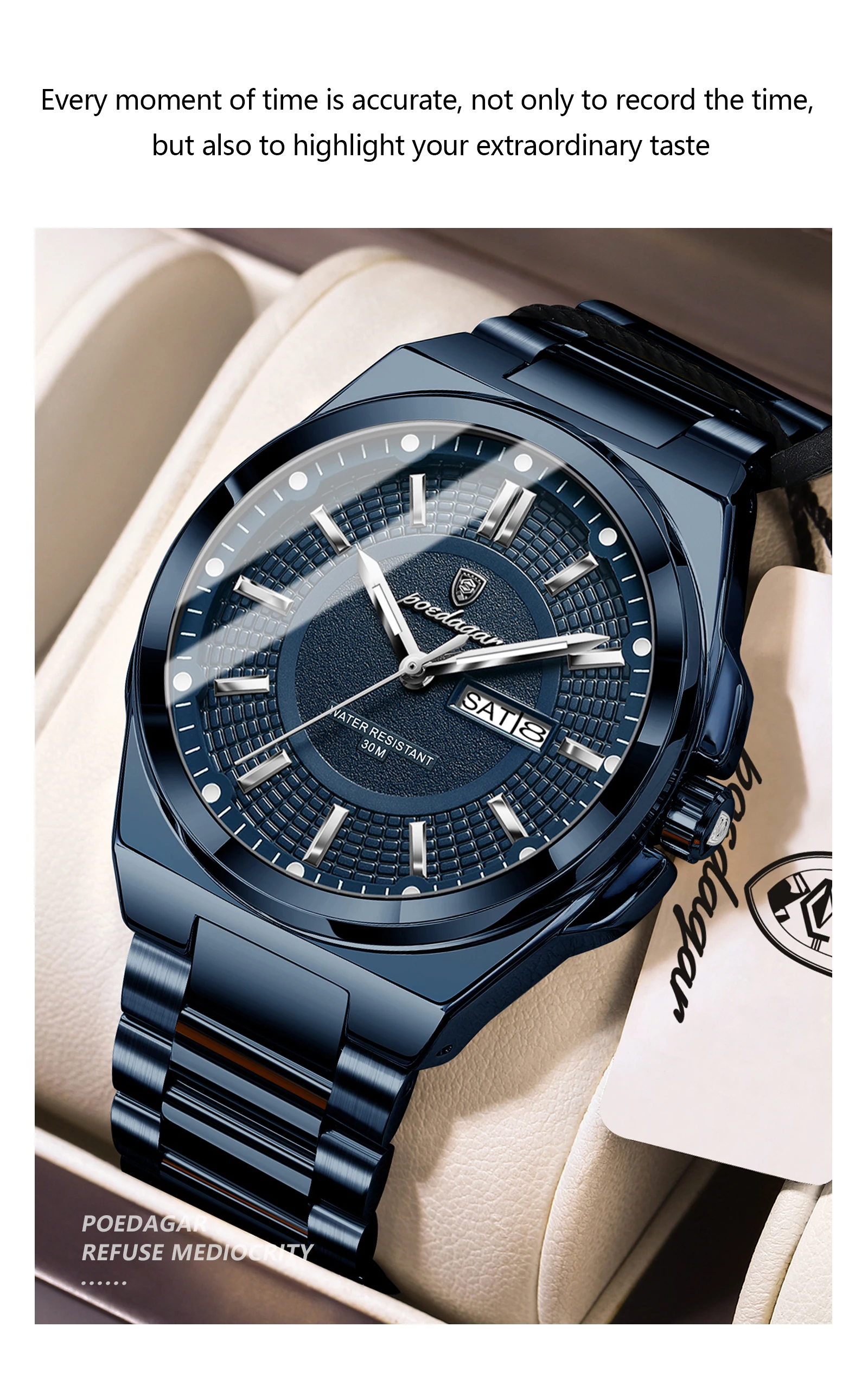 POEDAGAR Top Business Herren Armbanduhr Edelstahl Wasserdicht Leuchtend Casual Mann Uhr Datum Woche Stilvolle Herren Quarzuhren – Detail 7