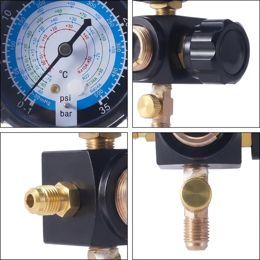 Manifold Gauge for Refrigerant Charging For R410A For R32 R22 R404A with Regulating Valve G1/4 Standard Thread