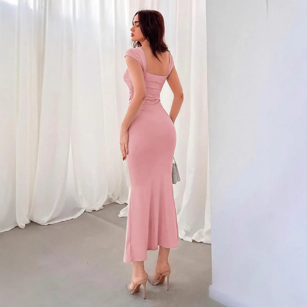 Elegant Women's Party Dresses 2025 Summer Fishtail Dress  Pleated Long Dress Vestidos Mujer Sexys Платье Женское Вечернее