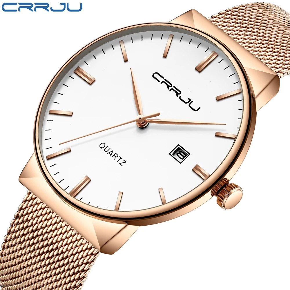 CRRJU Men Watch Quartz Fashion Casual Ultra-thin Wristwatches with Date Relogio Masculino