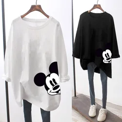 Disney Mickey T-shirt Summer Women Oversized Loose Half Sleeve T-shirt Anime Girl Female Mid Length Short Sleeve T-shirt Top