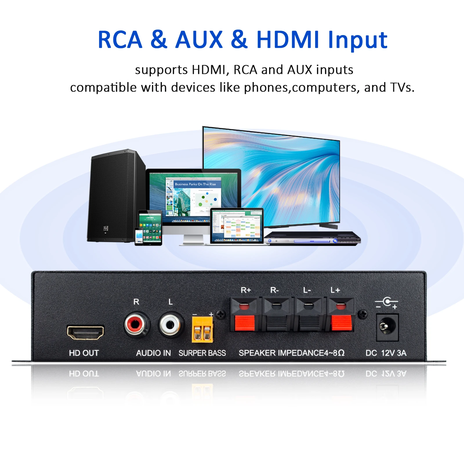 HiFi مكبر صوت بلوتوث 5.0 مضخم صوت جهير رقمي مع HDMI صغير أمبير سائق ضياع الموسيقى أمبير لاجتماع السيارات المنزلية