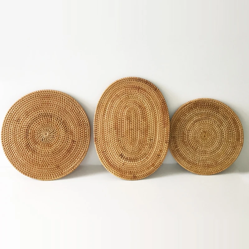 YXY 2 / 4 PCS Woven Rattan Coasters Set Handmade Table Mat Placemat Coffee Tea Cup Coaster Pot Bowl Pad Base Kitchen Mugs Trays