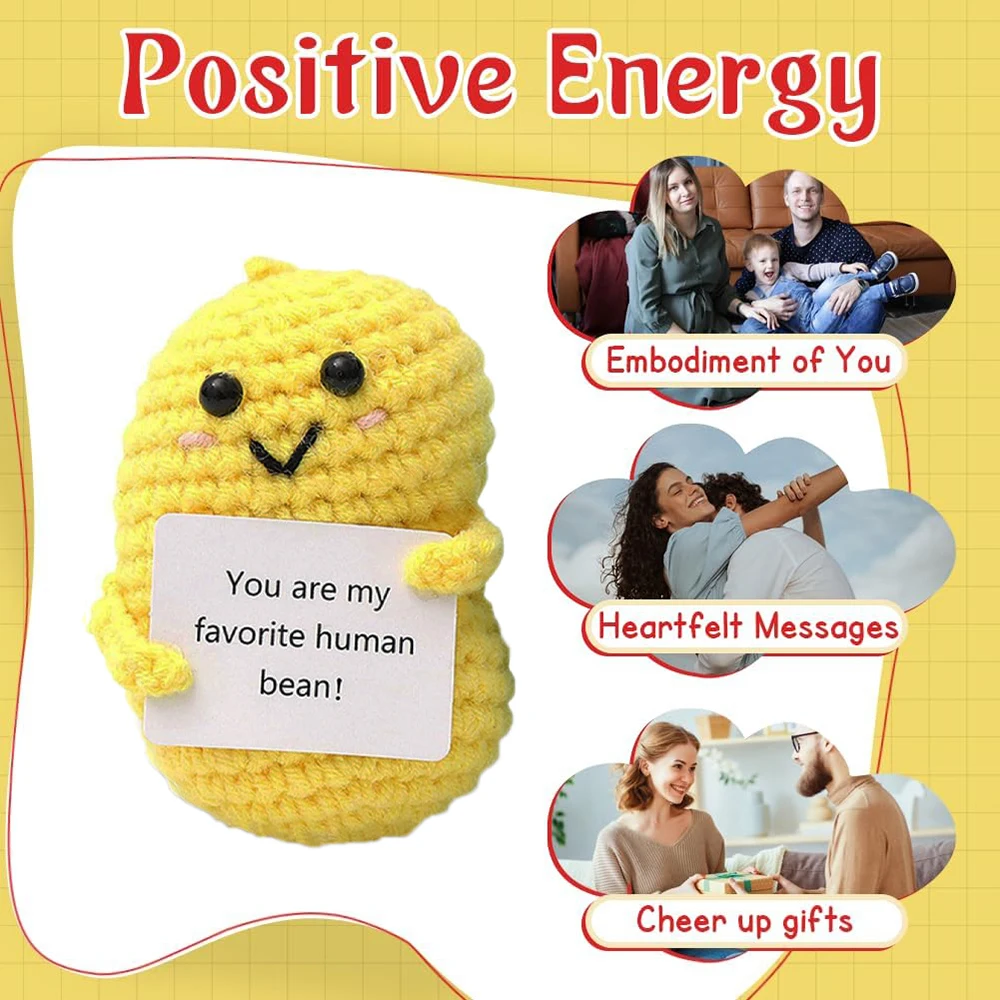 1pc Crochet Plush Decoration, Emotional Support Creative Gifts, Home Holiday Decoration Ornaments, Hand-Knitted Birthday Gift Dolls with Positive Cards, Interesting Crochet Decorations, Gifts to Encourage Friends